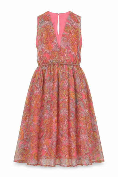 H&M Womens Pink Paisley Polyester Fit & Flare Size 6 V-Neck Button