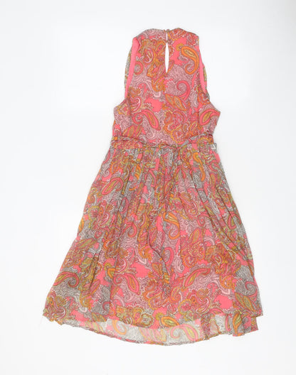 H&M Womens Pink Paisley Polyester Fit & Flare Size 6 V-Neck Button