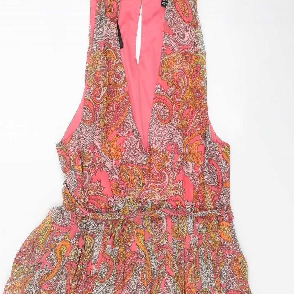 H&M Womens Pink Paisley Polyester Fit & Flare Size 6 V-Neck Button