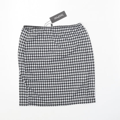 Boohoo Womens Black Geometric Polyester Straight & Pencil Skirt Size 10 - Houndstooth Pattern