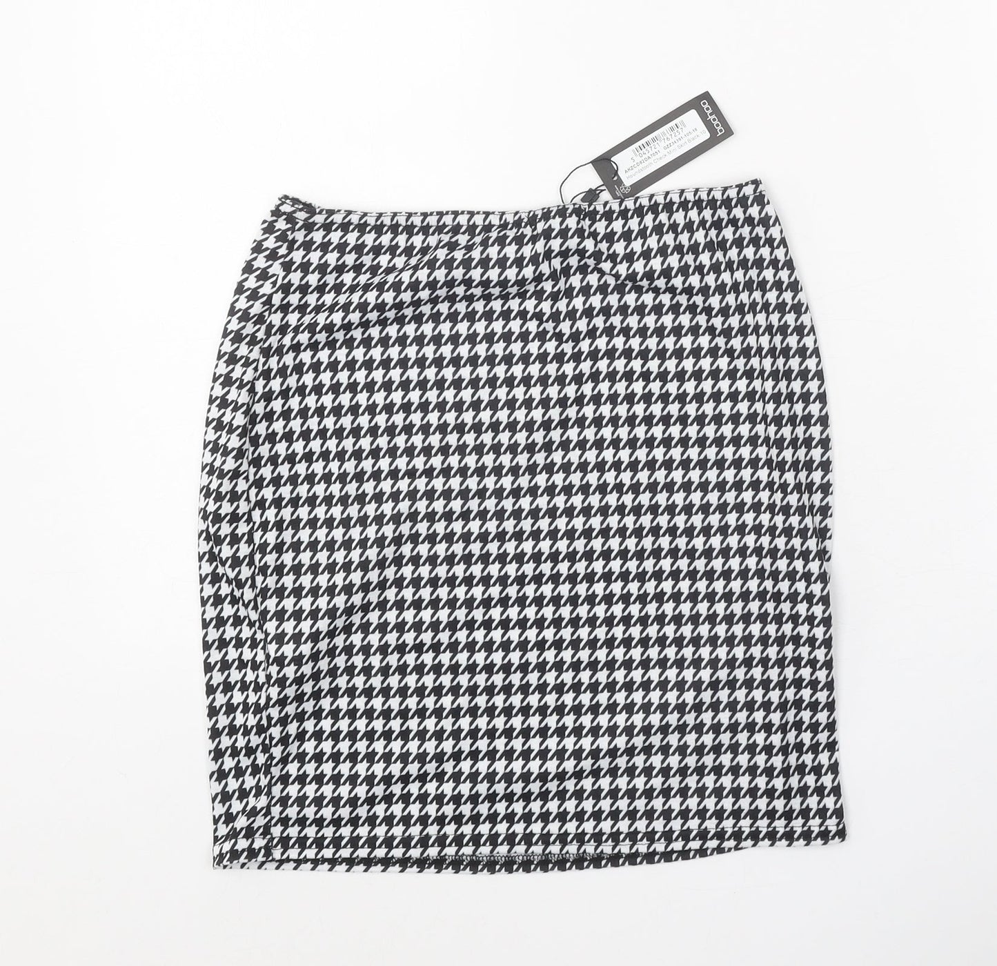 Boohoo Womens Black Geometric Polyester Straight & Pencil Skirt Size 10 - Houndstooth Pattern