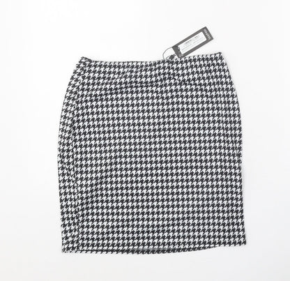 Boohoo Womens Black Geometric Polyester Straight & Pencil Skirt Size 10 - Houndstooth Pattern