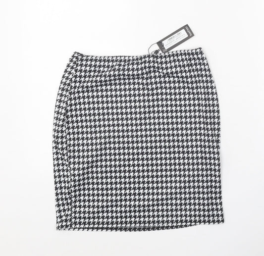 Boohoo Womens Black Geometric Polyester Straight & Pencil Skirt Size 10 - Houndstooth Pattern