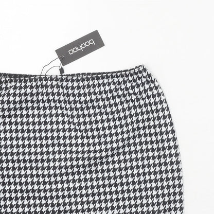 Boohoo Womens Black Geometric Polyester Straight & Pencil Skirt Size 10 - Houndstooth Pattern