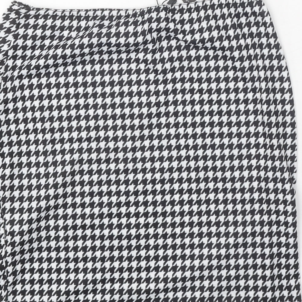 Boohoo Womens Black Geometric Polyester Straight & Pencil Skirt Size 10 - Houndstooth Pattern
