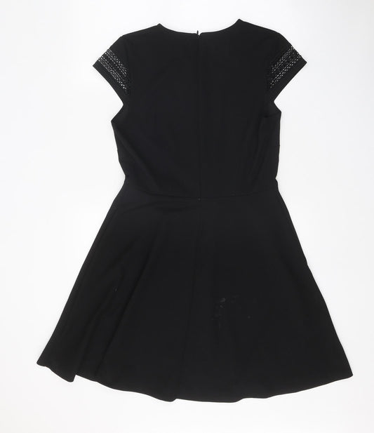 H&M Womens Black Polyester Fit & Flare Size M Round Neck Zip