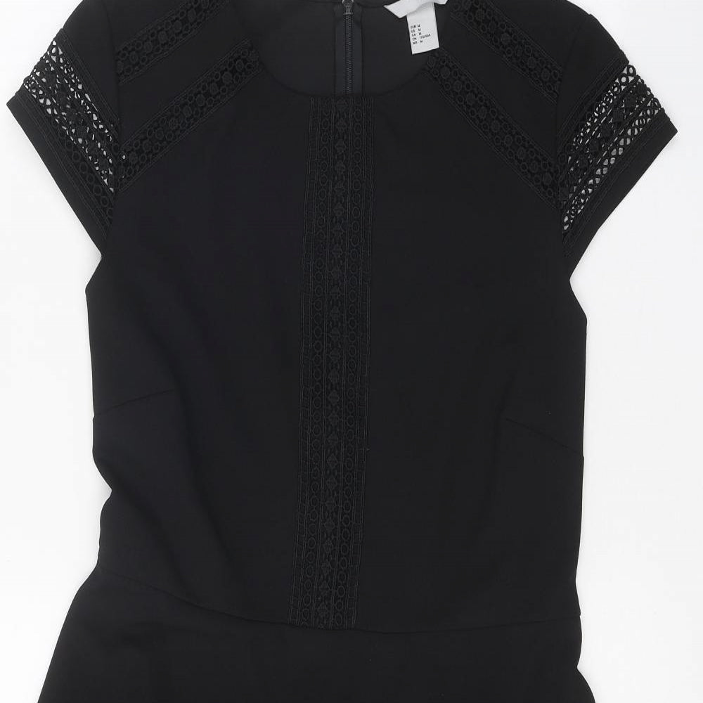H&M Womens Black Polyester Fit & Flare Size M Round Neck Zip
