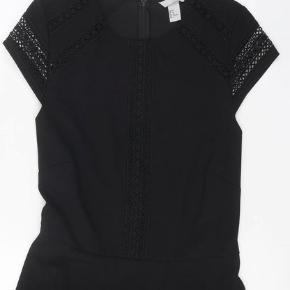 H&M Womens Black Polyester Fit & Flare Size M Round Neck Zip
