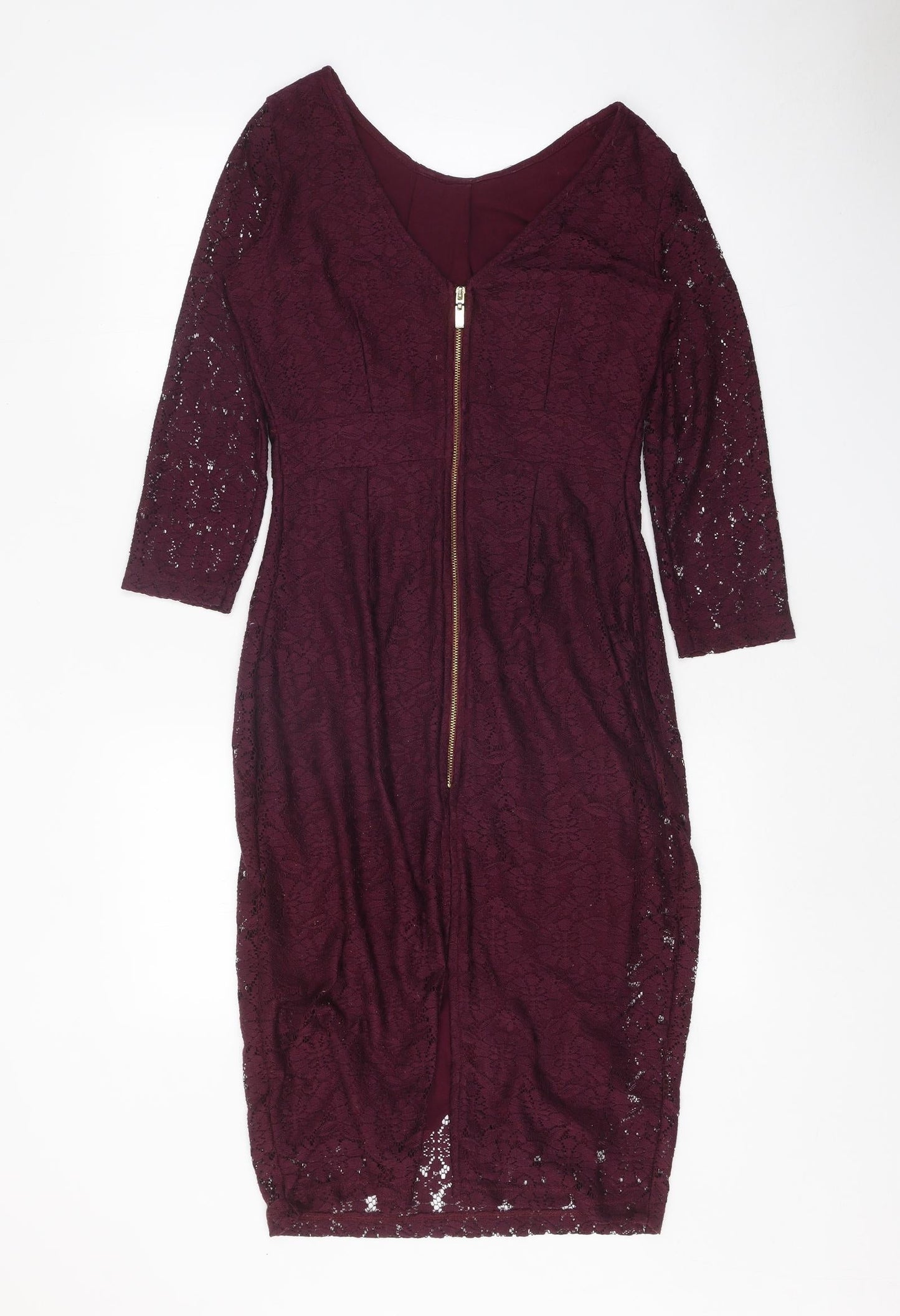 Dorothy Perkins Womens Purple Geometric Polyester Pencil Dress Size 10 Scoop Neck Zip