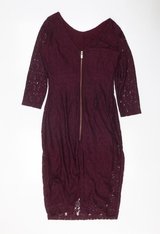 Dorothy Perkins Womens Purple Geometric Polyester Pencil Dress Size 10 Scoop Neck Zip