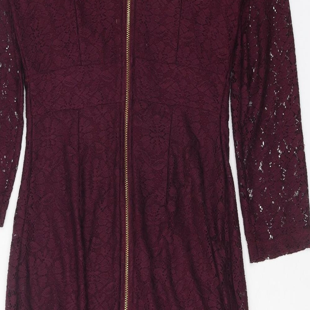 Dorothy Perkins Womens Purple Geometric Polyester Pencil Dress Size 10 Scoop Neck Zip