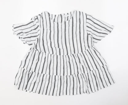 Warehouse Womens White Striped Polyester Basic Blouse Size 12 Round Neck