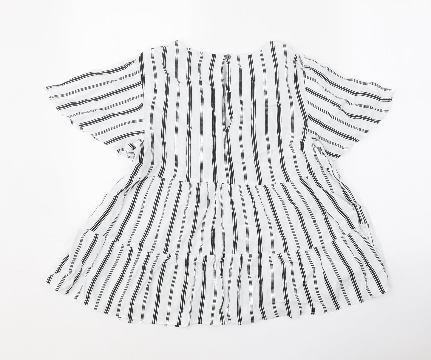 Warehouse Womens White Striped Polyester Basic Blouse Size 12 Round Neck