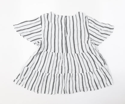 Warehouse Womens White Striped Polyester Basic Blouse Size 12 Round Neck