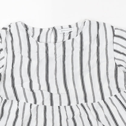 Warehouse Womens White Striped Polyester Basic Blouse Size 12 Round Neck