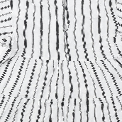 Warehouse Womens White Striped Polyester Basic Blouse Size 12 Round Neck