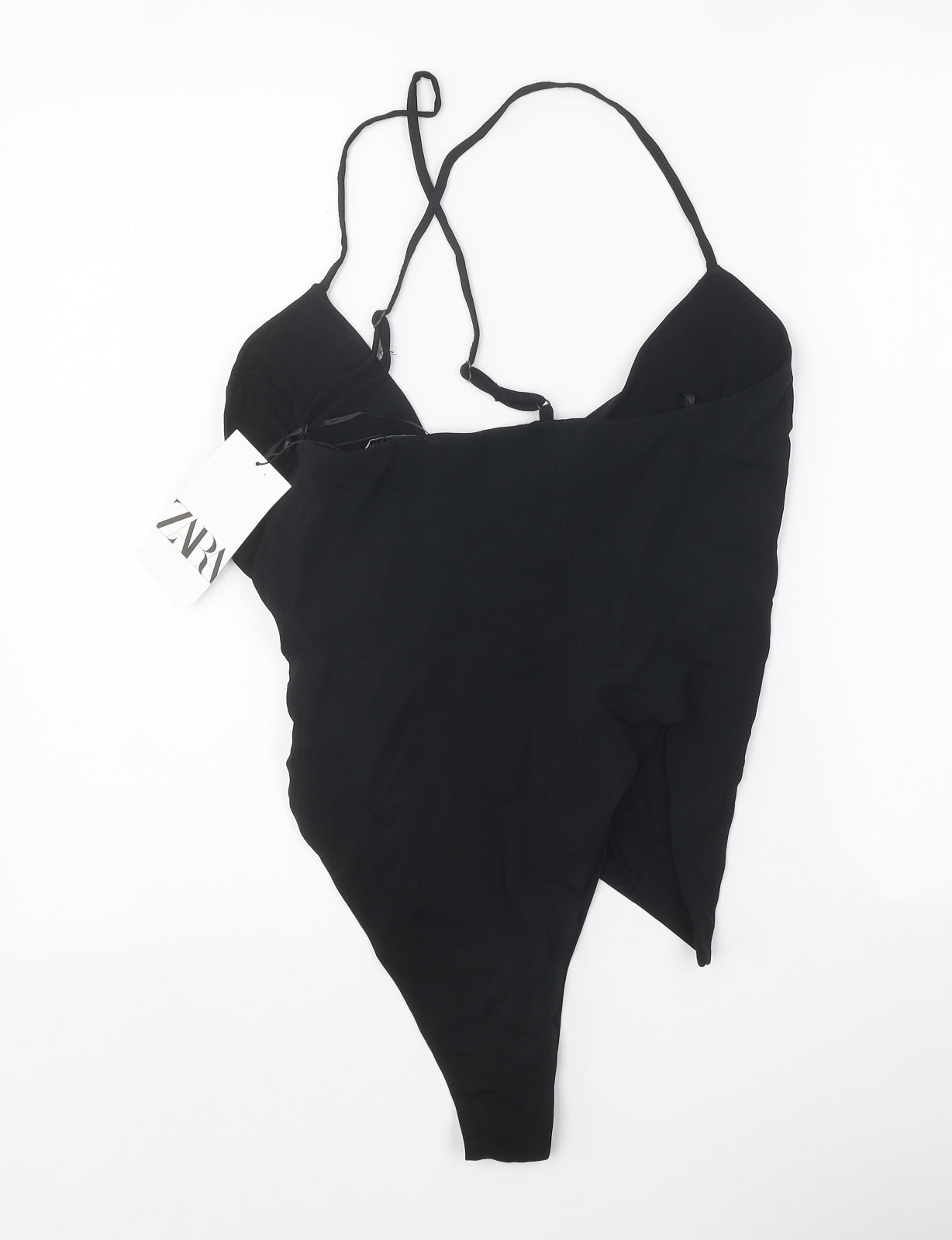 Zara Womens Black Viscose Bodysuit One-Piece Size S Snap