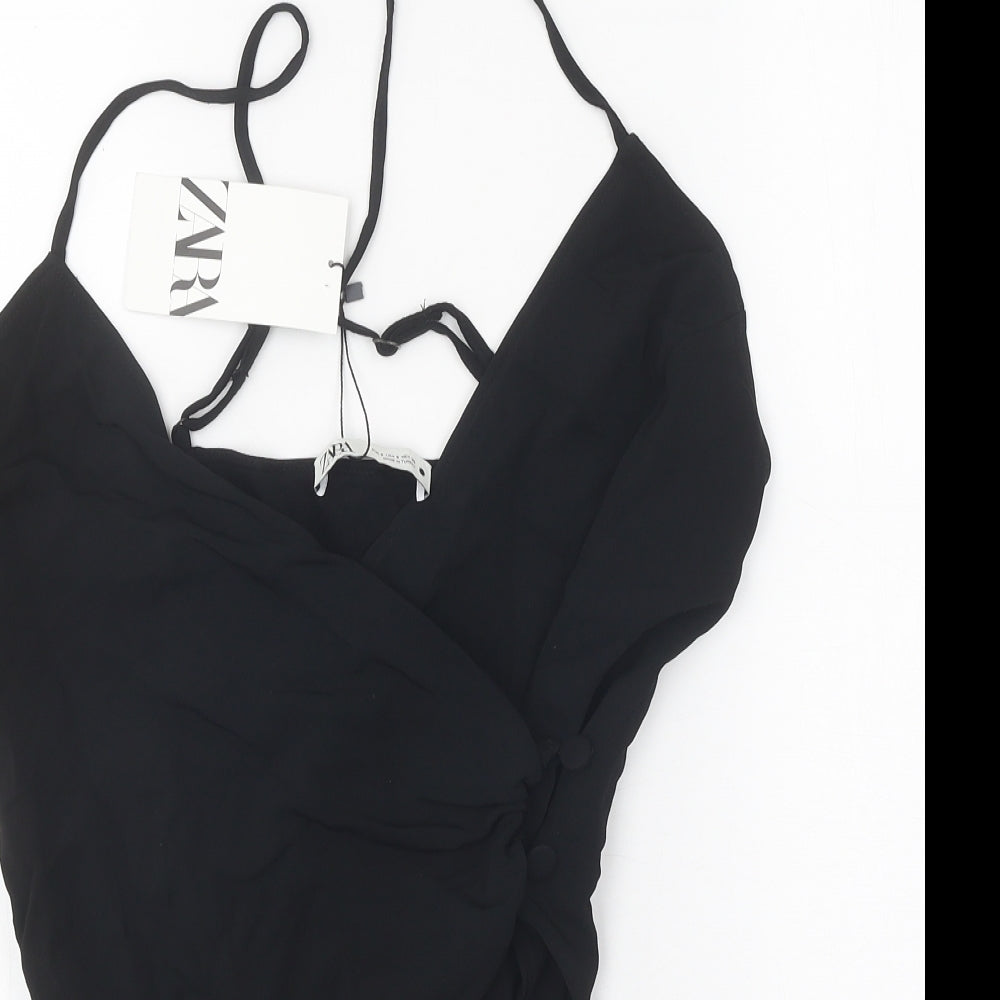 Zara Womens Black Viscose Bodysuit One-Piece Size S Snap