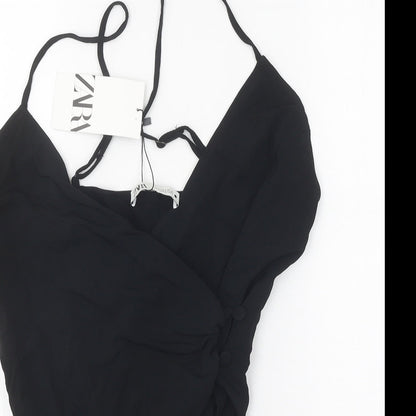 Zara Womens Black Viscose Bodysuit One-Piece Size S Snap