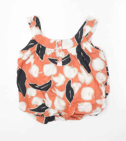 River Island Womens Orange Floral 100% Cotton Basic Tank Size 10 Scoop Neck - Elastic Hem