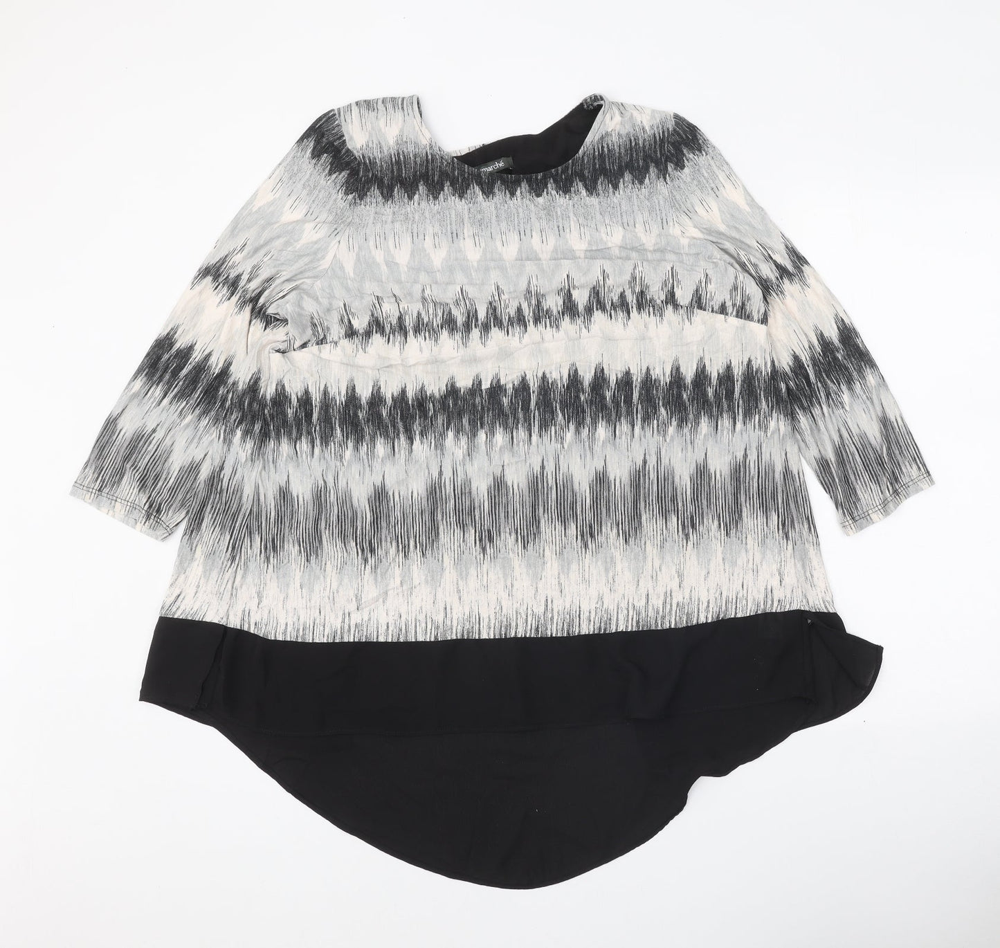 Bonmarché Womens Grey Geometric Viscose Basic Blouse Size 14 Round Neck