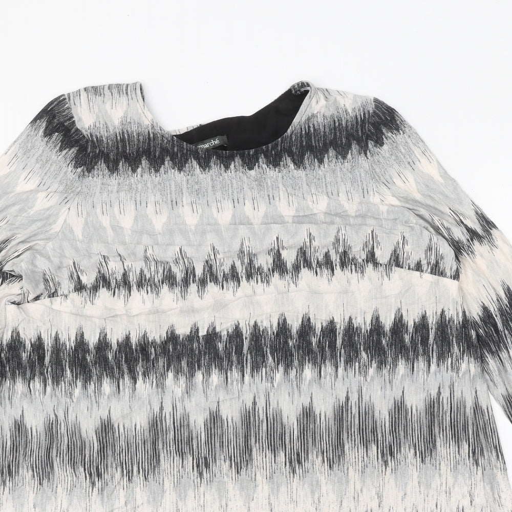 Bonmarché Womens Grey Geometric Viscose Basic Blouse Size 14 Round Neck