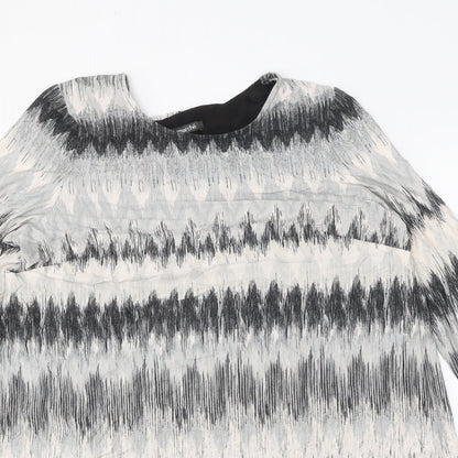 Bonmarché Womens Grey Geometric Viscose Basic Blouse Size 14 Round Neck