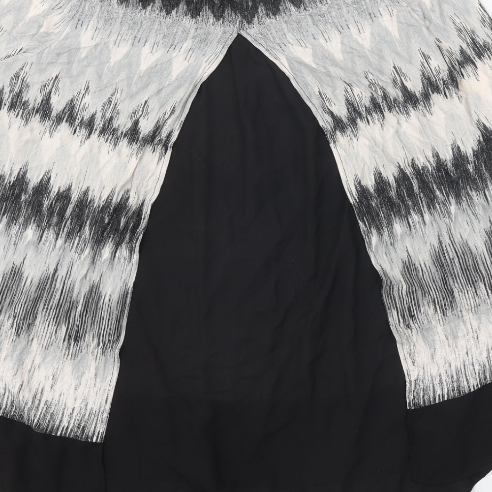 Bonmarché Womens Grey Geometric Viscose Basic Blouse Size 14 Round Neck