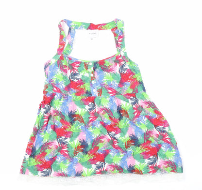 b.young Womens Multicoloured Geometric Viscose Basic Tank Size 10 Round Neck - Leaf Print