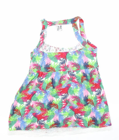 b.young Womens Multicoloured Geometric Viscose Basic Tank Size 10 Round Neck - Leaf Print