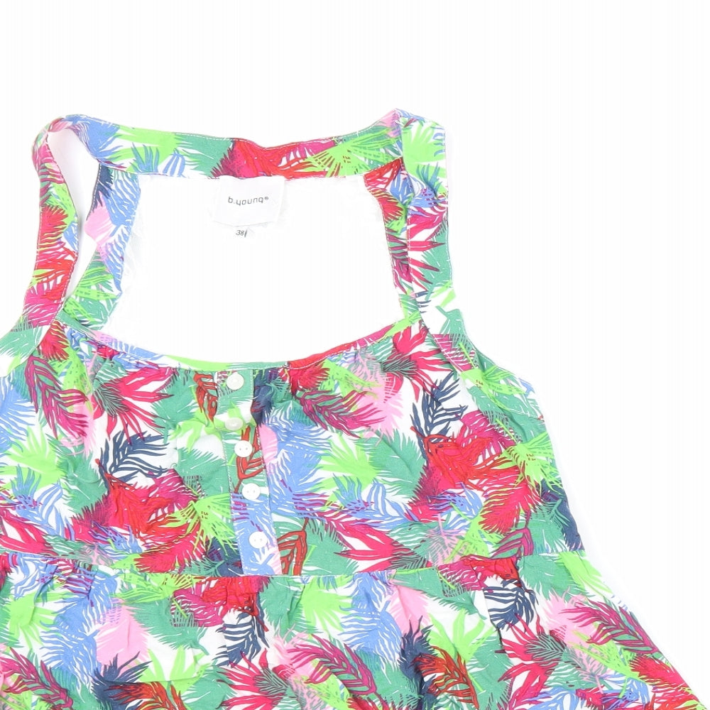 b.young Womens Multicoloured Geometric Viscose Basic Tank Size 10 Round Neck - Leaf Print