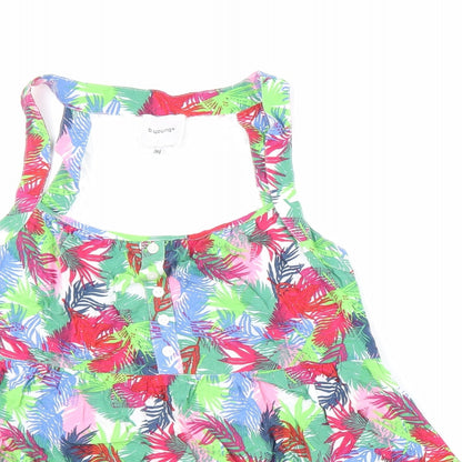 b.young Womens Multicoloured Geometric Viscose Basic Tank Size 10 Round Neck - Leaf Print