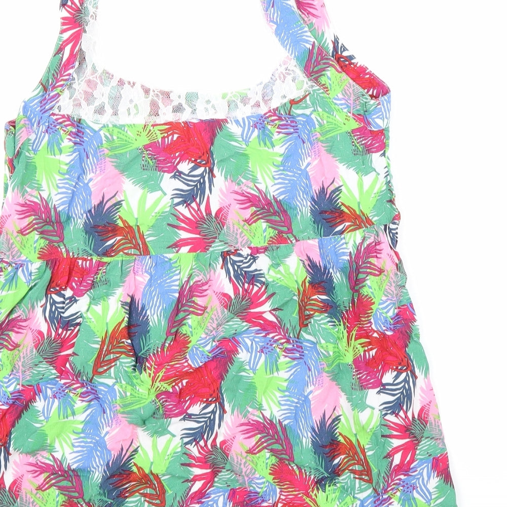 b.young Womens Multicoloured Geometric Viscose Basic Tank Size 10 Round Neck - Leaf Print