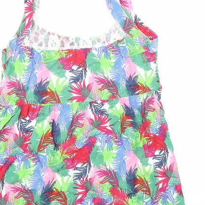 b.young Womens Multicoloured Geometric Viscose Basic Tank Size 10 Round Neck - Leaf Print