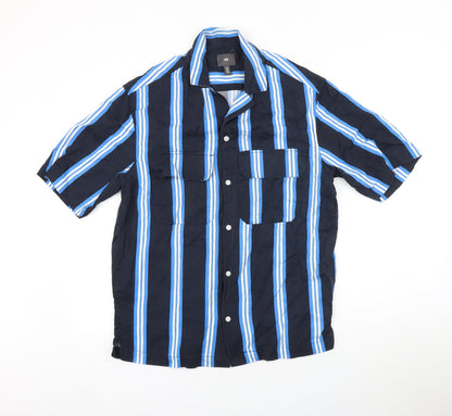 Mens UK Size S H&M Blue  Button-Up Short Sleeve Casual Shirt