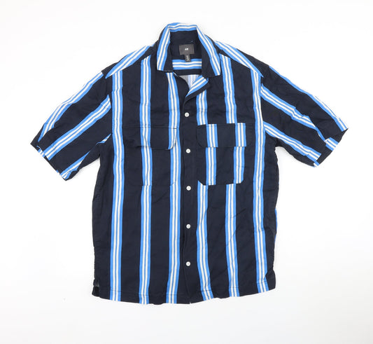 Mens UK Size S H&M Blue  Button-Up Short Sleeve Casual Shirt