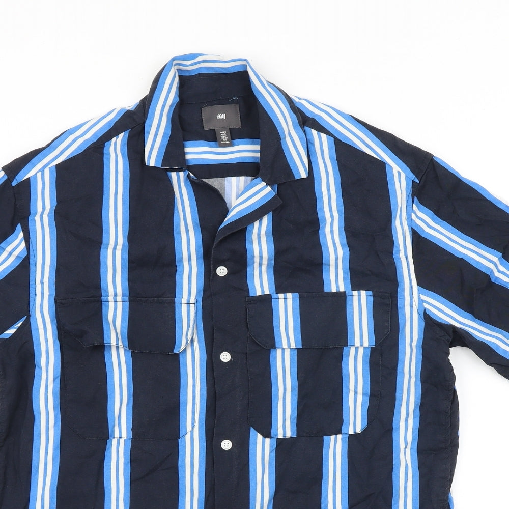 Mens UK Size S H&M Blue  Button-Up Short Sleeve Casual Shirt