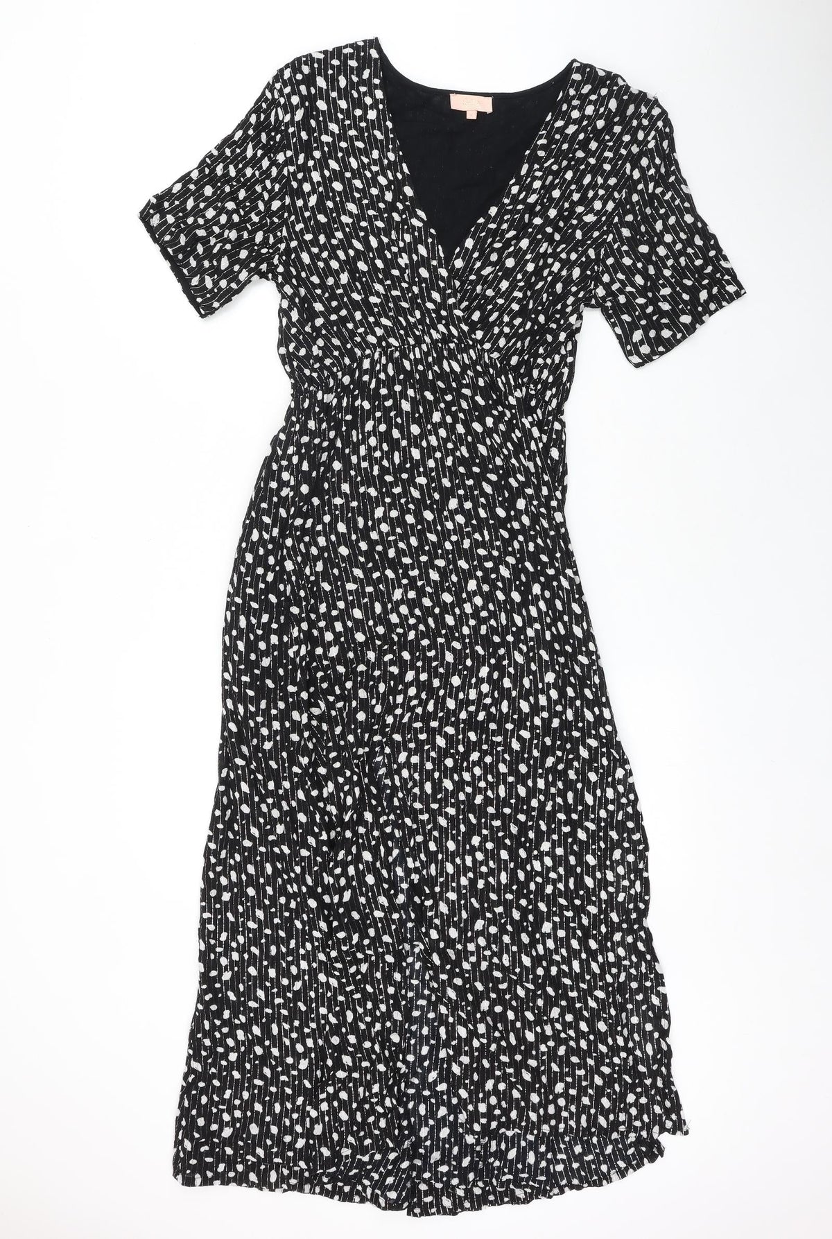 Goa Womens Black Geometric Polyester Fit & Flare Size S V-Neck Pullover