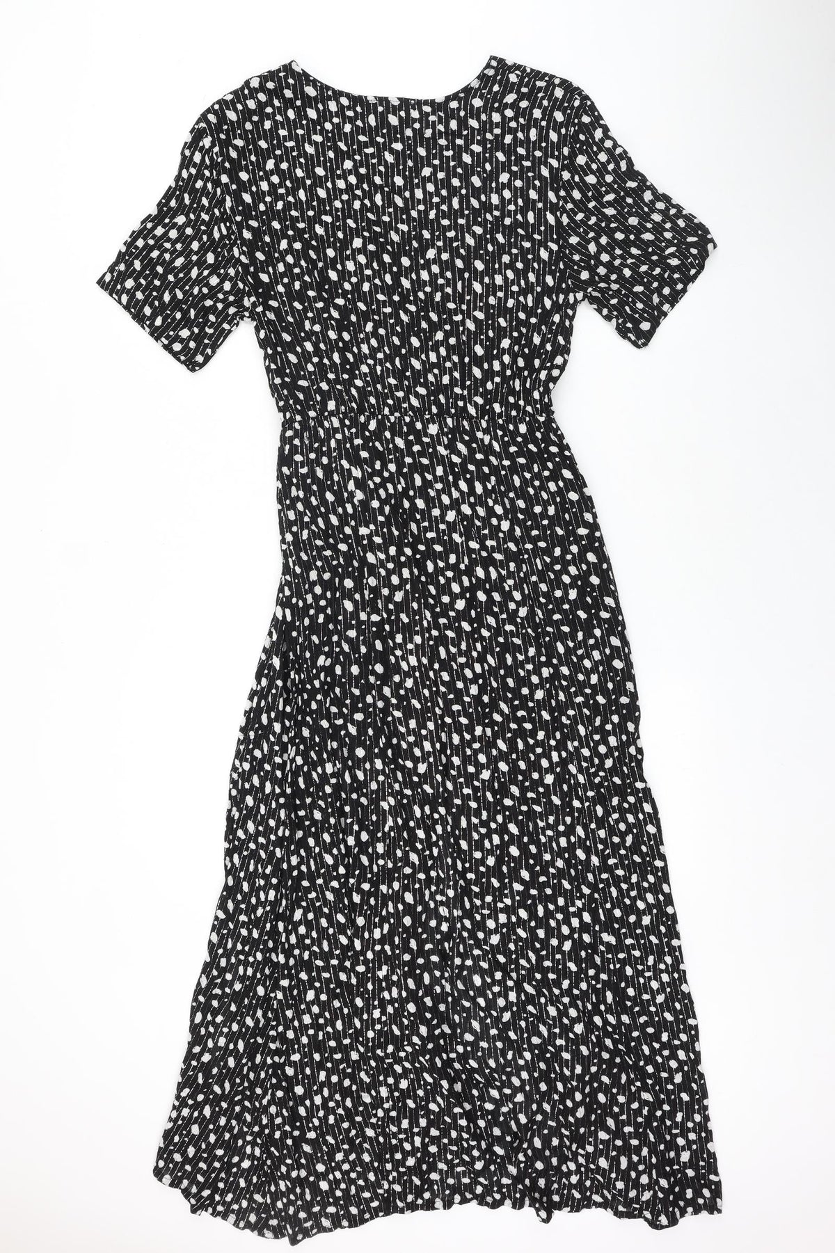 Goa Womens Black Geometric Polyester Fit & Flare Size S V-Neck Pullover