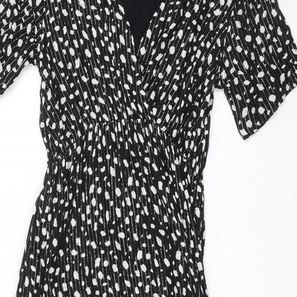 Goa Womens Black Geometric Polyester Fit & Flare Size S V-Neck Pullover