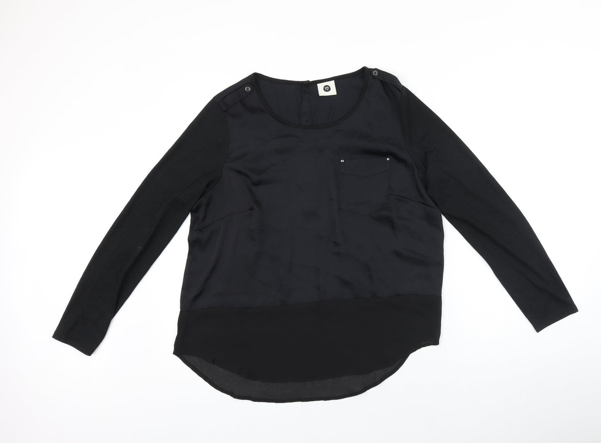 Pep Womens Black Polyester Basic Blouse Size M Scoop Neck