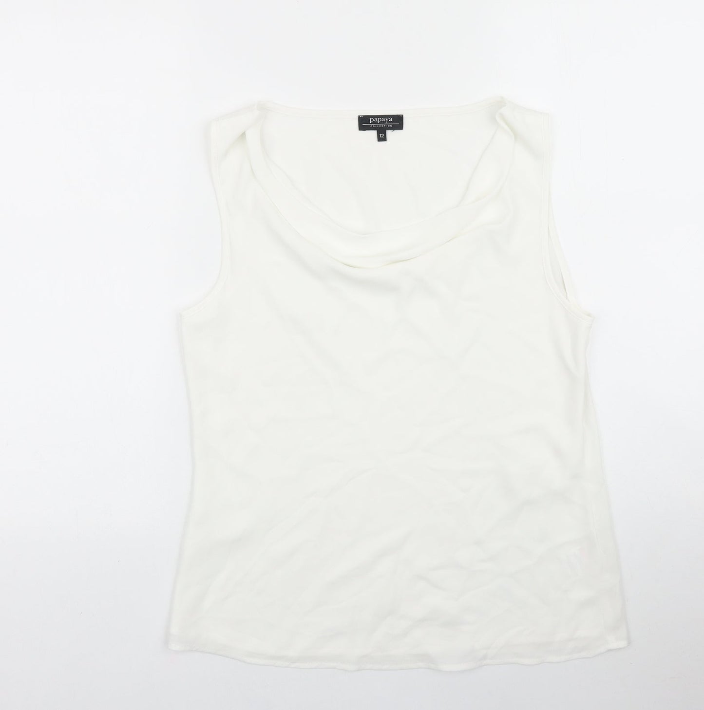 Papaya Womens Ivory Polyester Basic Tank Size 12 Cowl Neck