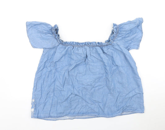 New Look Womens Blue Geometric Lyocell Basic Blouse Size 10 Square Neck