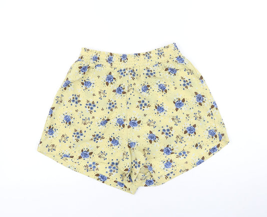 Monki Womens Yellow Geometric Polyester Basic Shorts Size S Regular Pull On