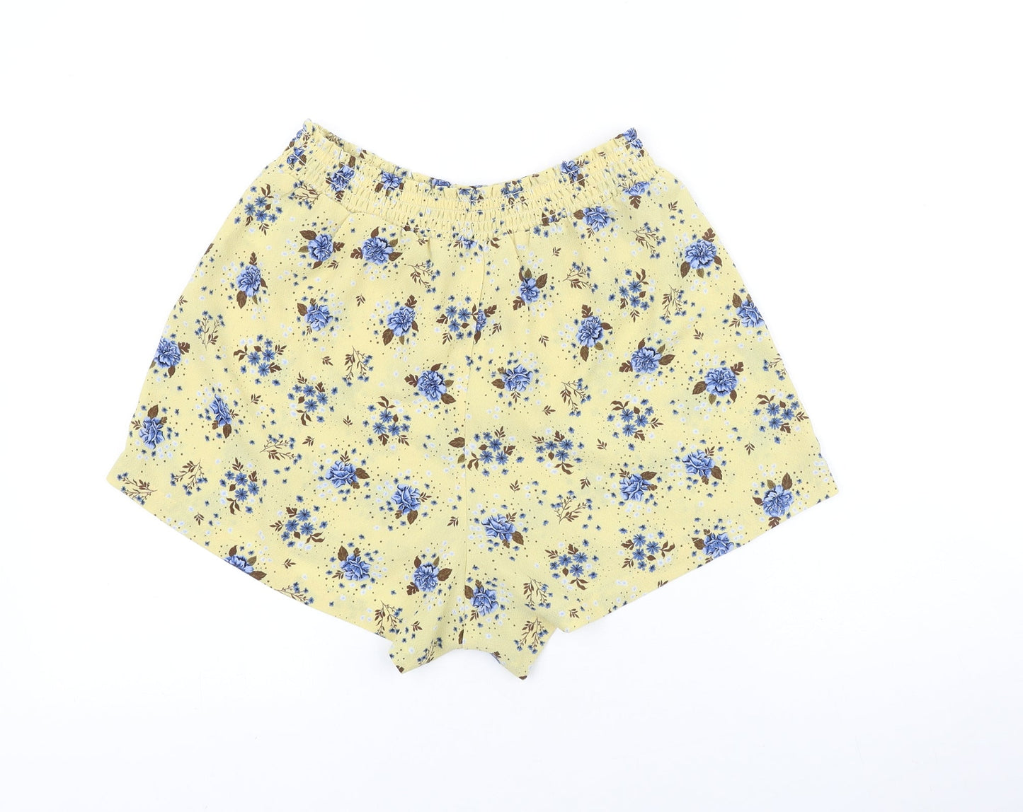 Monki Womens Yellow Geometric Polyester Basic Shorts Size S Regular Pull On