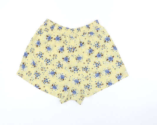 Monki Womens Yellow Geometric Polyester Basic Shorts Size S Regular Pull On