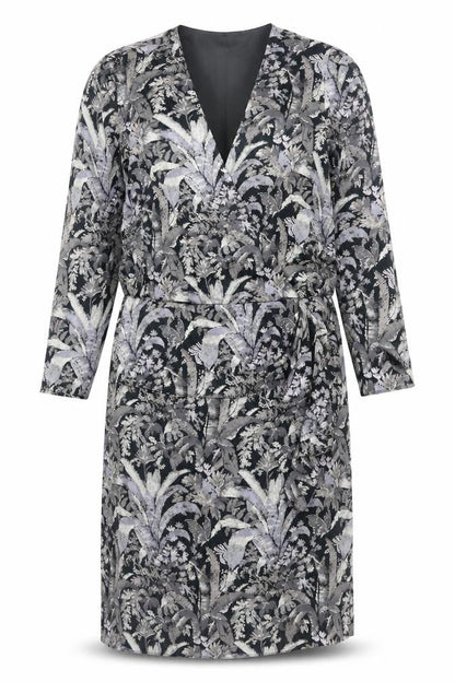 St Michael Womens Grey Geometric Viscose Sheath Size 14 V-Neck Zip