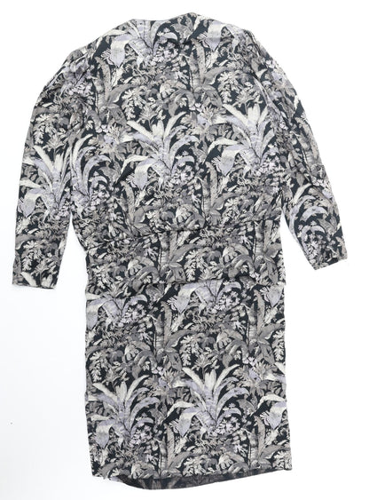 St Michael Womens Grey Geometric Viscose Sheath Size 14 V-Neck Zip