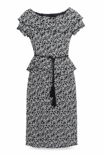 Dressbarn Womens Black Geometric Polyester Pencil Dress Size 8 Off the Shoulder Pullover