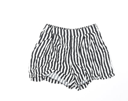 H&M Womens Black Striped Viscose Basic Shorts Size 6 Regular